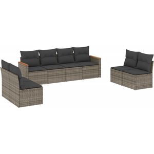 vidaXL - 8-delige - Loungeset - met - kussens - poly - rattan - grijs