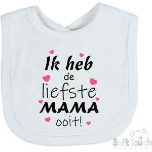 Soft Touch Slabber Slabbetje Slab ""Ik heb de liefste MAMA ooit!"" Moederdag Unisex Katoen Wit/zwart/roze Maat 33x22 Cm