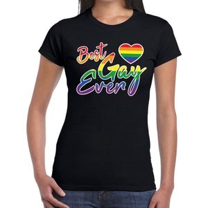 Best Gay ever gay pride t-shirt zwart met hart en regenboog tekst voor dames -  Gay pride/LGBT kleding XXL