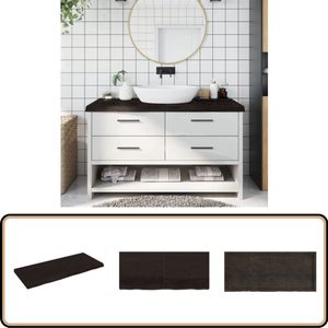 vidaXL Wastafelblad - 140x60 cm - Massief hout - Donkerbruin Wastafelblad - Keukenblad - Eikenhouten Blad - Grijs Wasbak - Badkamerspiegel