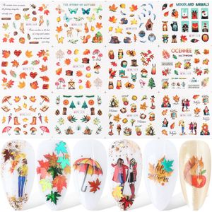 12 Stuks Nagelstickers – Herfst – Herfstbladeren, Paraplu, Diertjes – Nail Art Stickers