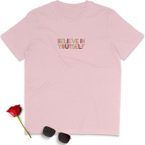 Dames T Shirt - Geloof in jezelf - Roze - Maat XXL