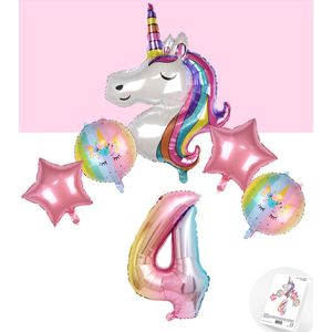 * Snoes * Unicorn * Eenhoorn Rainbow XL * Vierde verjaardag * Hoera 4 Jaar * Birthday * Ballon Cijfer 4