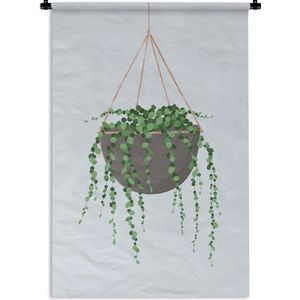 Wandkleed PlantenKerst illustraties - Illustratie van een hangende erwtenplant op een lichtblauwe achtergrond Wandkleed katoen 60x90 cm - Wandtapijt met foto