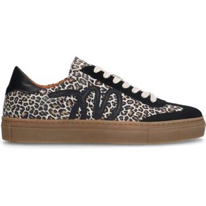 Manfield - Dames - Zwarte suède leopard sneakers - Maat 40