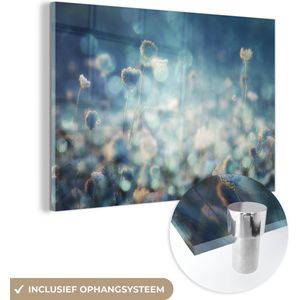 MuchoWow - Bloemen - Planten - Blauw - Botanisch - Glazen plaat - 30x20 cm - Foto op glas - Muurdecoratie