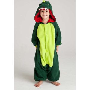 KIMU Onesie Groene Draak Pakje - Maat 110-116 - Drakenpak Dino Kostuum Groen Pak - Kinderen Jumpsuit Pyjama Zacht Huispak Jongen Meisje Festival