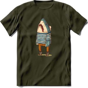 Casual haai matroos T-Shirt Grappig | Dieren vissen Kleding Kado Heren / Dames | Animal Skateboard Cadeau shirt - Leger Groen - XXL