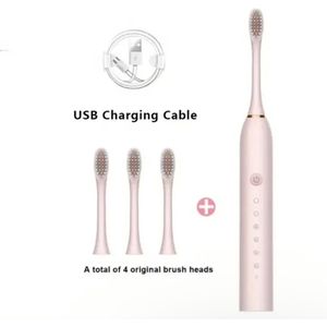 Elektrische tandenborstel - Sonische tandenborstel - inclusief 4 opzetborstels - Roze - IPX7