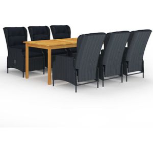 The Living Store 7-delige Tuinset donkergrijs - Tuinmeubels - Eetkamerset - Acacia Hout - Buitendining - Lounge Set