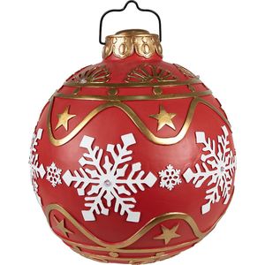 Clayre & Eef Kerstbal XL Ø 31x33 cm Rood Wit Kunststof Sneeuwvlokken Kerstdecoratie
