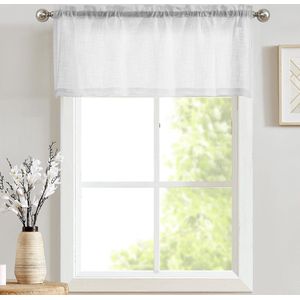Vitrage transparant voile bistrogordijn gordijn gaas sjaals raamgordijn kort gordijn voor keuken woonkamer landhuis 1 stuks 130 x 40 cm (B x H) wit