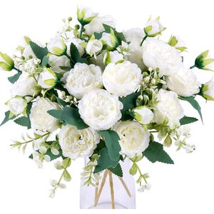 4 bundels pioen kunstbloemen witte bloemen zijden pioenrozen boeketten voor bruiloft tafel centerpieces bloemstuk huis keuken decor
