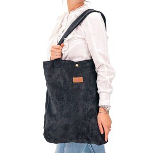 ByKay Mom Bag Ribstof - Gevoerde Luiertas met Druksluiting - Stevig, Zacht & Wasbaar - 40x47cm Shopper Formaat - Geschikt voor Laptop tm 15"" - Smokey Black