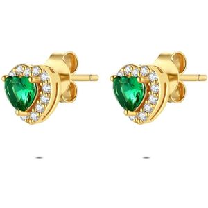 Twice As Nice Oorbellen in 18kt verguld zilver, hart, groen en wit