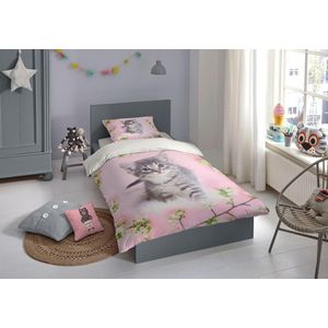 Good Morning Kinderdekbedovertrek ""poes"" - Roze - (135x200 cm) - Katoen