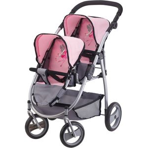 Bayer Poppenwagen Twins grijs en roze 26508AA