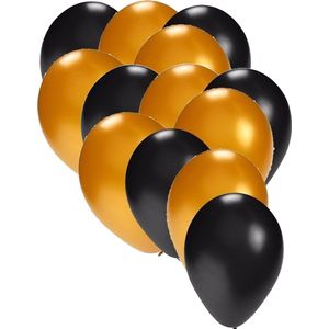 Folat - feest latex ballonnen - 100x stuks - zwart/goud - 27 cm