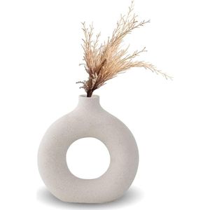 Donut vaas wit voor pampasgras, vaas Nordic Ring Shape Moderne Deko vaas wit mat, vaas Wit Boho ronde vaas Home Decor voor kantoor Home, L+M