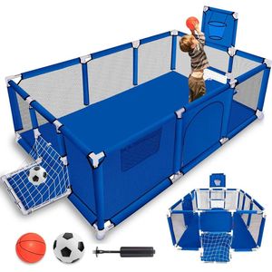 Loopstal voor baby's + voetbal en basketbal, inklapbaar, 180 x 120 x 60 cm, speelplaats voor baby's met ademend net, activiteitencentrum voor sportschool, park, babybed