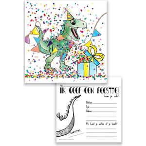 uitnodiging kinderfeestje dino - dinosaurus - confetti - jongen - feest