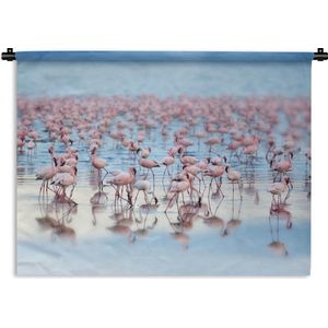 Wandkleed Flamingo  - Groep flamingo's op het Nakurumeer in Kenia Wandkleed katoen 150x112 cm - Wandtapijt met foto