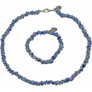 Parelmoeren ketting set Shell Cube AB Blue - parelmoeren ketting + parelmoeren armband - blauw - zilver