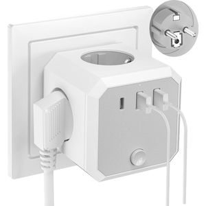 Multifunctionele Stekkerkubus met USB - 4-voudige Stroom- en Opladeradapter