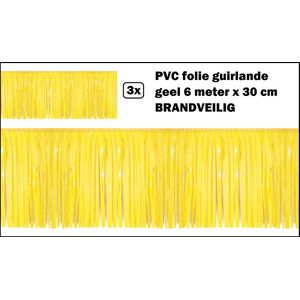 3x PVC slierten folie guirlande geel 6 meter x 30 cm BRANDVEILIG