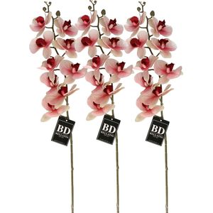Bellatio Design Kunstbloem Orchidee Bora - 3x - roze - 108 cm - losse steel - kunst zijdebloem