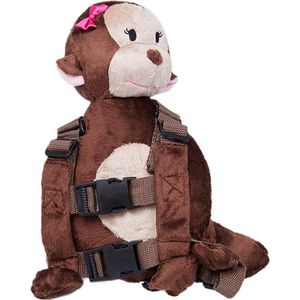 Kindertuigje Aapje Roze Strik - Harness Buddy kindertuigje - Knuffel rugzakje met looplijn - Tuigje kind - Polstuigje