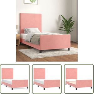 The Living Store Bedframe Roze Fluweel - 203x103x118/128 cm - Verstelbaar hoofdeind - Ondersteunende poten - Multiplex lattenbodem - Comfortabele ondersteuning - Montagehandleiding - Geschikt voor 100x200 cm matras