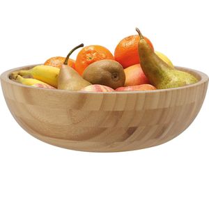 Excellent Houseware Fruitschaal - bamboe hout - D26 x H8 cm - fruitmand