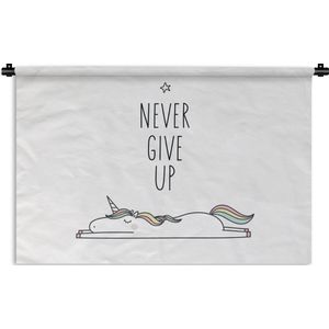 Wandkleed - Wanddoek - Unicorn - Kinderen - Quotes - Never give up - Meisjes - 150x100 cm - Wandtapijt