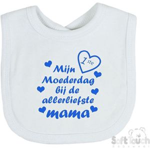 Soft Touch Slabber Slabbetje Slab ""Mijn 1ste moederdag met de allerliefste mama"" Moederdag Unisex Katoen Wit/blauw Maat 33x22 Cm