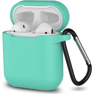 Hoesje geschikt voor Airpods 1 en 2 - Softcase - Sleutelhanger - Cover - Extra dun - Siliconen - Mintgroen