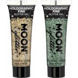 Moon Creations Glittergel fijn set - voor lichaam en gezicht - goud en groen