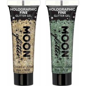 Moon Creations Glittergel fijn set - voor lichaam en gezicht - goud en groen