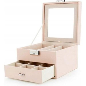 Doosje voor sieraden en juwelen / Roze sieradenkistje 16 cm x 16 cm x 11 cm / doos van elegant eco-leder / uitstekend cadeau voor vrouwen en meisjes / Boîte à bijoux, un cadeau merveilleux pour une femme / boîte à bijoux avec serrure / Aland optiek