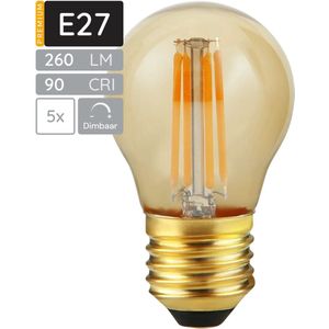 SPL E27 LED Lamp 4W Dimbaar - CRI 90 - Goud - Extra Warm Wit - LED Filament G45 - Amber - Vervangt 26W - 5 Stuks