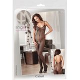 Mandy Mystery Lingerie –  Catsuit met Mesh Ontwerp en Open Kruis voor Erotische Toepassingen – Maat S/M – Zwart