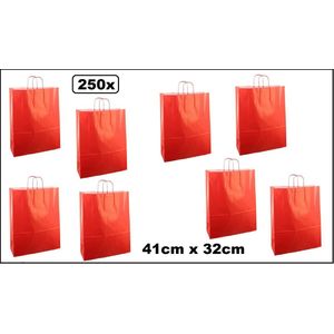 250x Koordtas Big rood 41cm x 32cm - papier - goodiebag papieren draagtas tas koord festival kado themafeest party geschenken