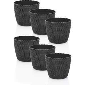 Bloempotset 6 x 11 cm - Antraciet - Onbreekbare Kunststof Bloempotten voor Planten en Bloemen - Matte Binnen- en Buitenpotten