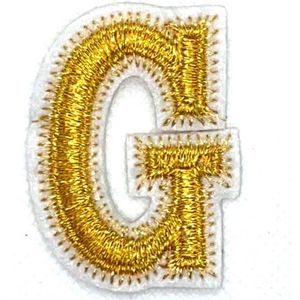 Alfabet Letter Strijk Embleem Patch Goud Wit Letter G / 3.5 cm / 4.5 cm