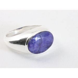 Zilveren ring met blauwe saffier - maat 20