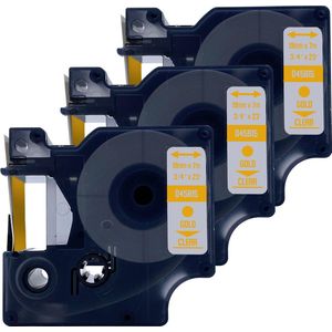 DULA Dymo D1 45815 Compatible label tape - 3 lettertapes - Goud op transparant - 19mm x 7m