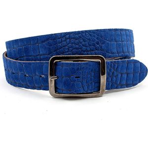 Thimbly Belts Blauwe kroko jeans riem - heren en dames riem - 4 cm breed - Blauw - Echt Nubuck Leer - Taille: 90cm - Totale lengte riem: 105cm
