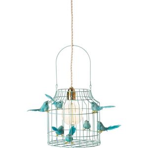 hanglamp babykamer turquoise met azuurblauwe vogeltjes nét echt!