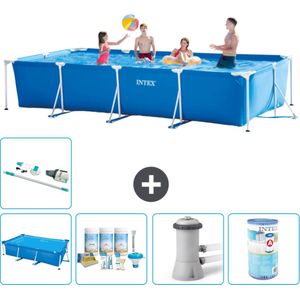 Intex Rechthoekig Frame Zwembad - 450 x 220 x 84 cm - Blauw - Inclusief Solarzeil - Onderhoudspakket - Zwembadfilterpomp - Filter - Stofzuiger