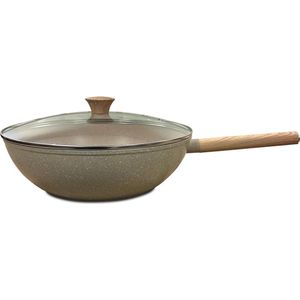 Royal Swiss ® - Wokpan - Ø 32 cm - 5.9 Liter - Inductie - Glazen deksel - Alle warmtebronnen - Beige